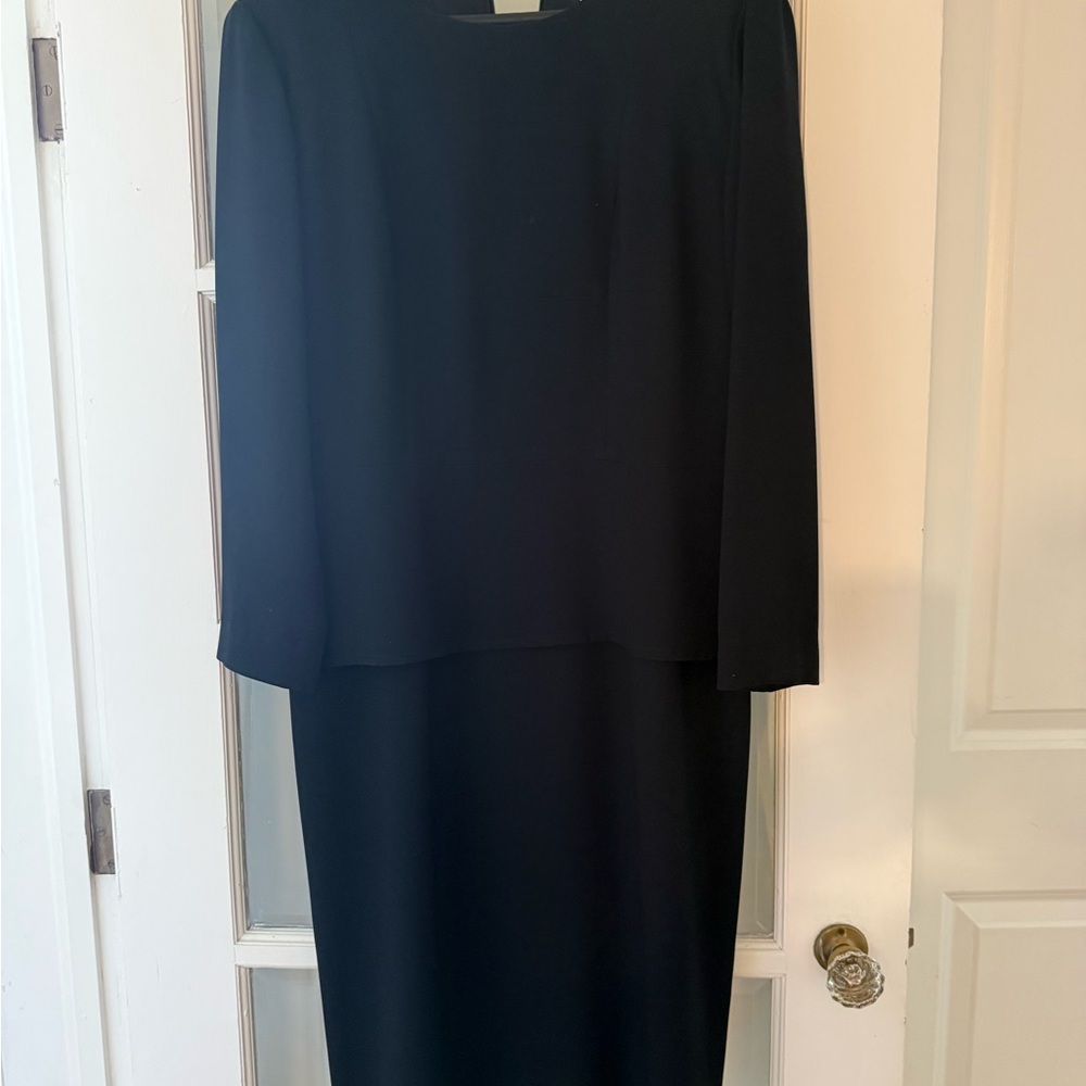 Classic Black Women's Dress with Cape Overlay - Picture 4 of 5